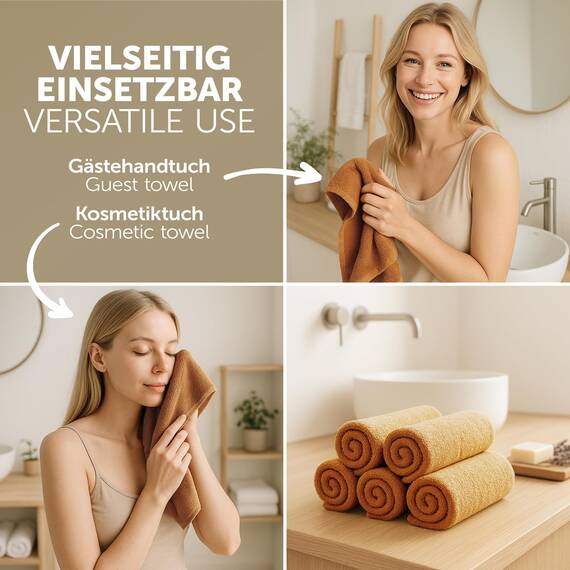 Blumtal Premium Frottier Gästehandtücher Set 24 teilig 100% Baumwolle - Oeko-TEX zertifiziertes Gästehandtuch 24x (30x30 cm) - Ultra saugstarkes Gästetücher Set waschbar °60 - Handtücher Hellbraun