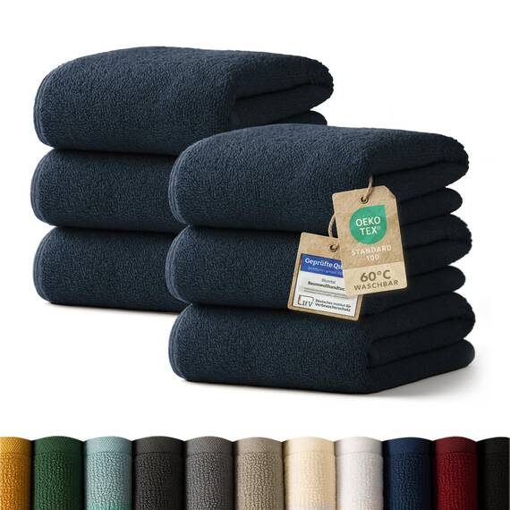Blumtal Premium Frottier Handtücher Set 6 teilig100% Baumwolle - Oeko-TEX zertifiziertes Towel 6X (50x100 cm) - Ultra saugstarkes Frottiertücher Set waschbar °60 - Handtücher Dunkelblau