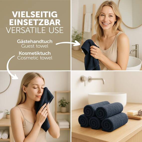 Blumtal Premium Frottier Gästehandtücher Set 24 teilig 100% Baumwolle - Oeko-TEX zertifiziertes Gästehandtuch 24x (30x30 cm) - Ultra saugstarkes Gästetücher Set waschbar °60 - Handtücher Dunkelblau