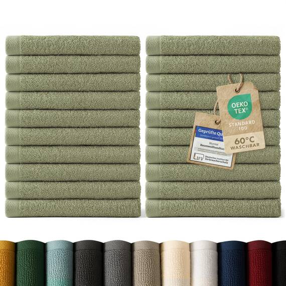 Blumtal Premium Frottier Gästehandtücher Set 24 teilig 100% Baumwolle - Oeko-TEX zertifiziertes Gästehandtuch 24x (30x30 cm) - Ultra saugstarkes Gästetücher Set waschbar °60 - Handtücher Grün