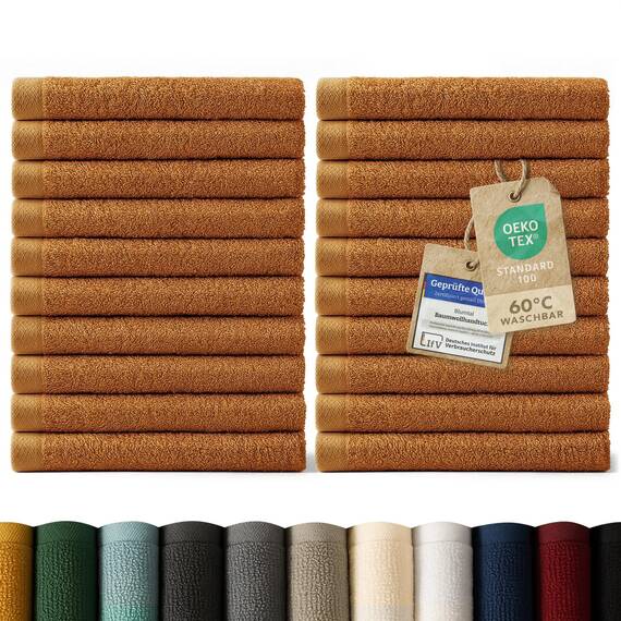 Blumtal Premium Frottier Gästehandtücher Set 24 teilig 100% Baumwolle - Oeko-TEX zertifiziertes Gästehandtuch 24x (30x30 cm) - Ultra saugstarkes Gästetücher Set waschbar °60 - Handtücher Hellbraun