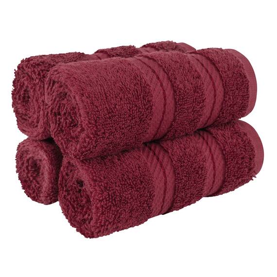 American Soft Linen Luxus-Waschlappen für Badezimmer, 100 % Baumwolle, 4-teiliges türkisches Waschlappen-Set, 33 x 33 cm, weiche Lappen für Körper und Gesicht, Bordeaux