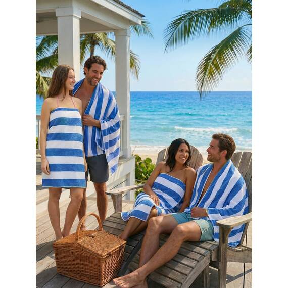 Utopia Towels - Große Strandtücher Cabana-Streifen (76 x 152 cm) - 100% gesponnene Baumwolle, weich und saugfähige Handtücher (4er-Pack, Blau)