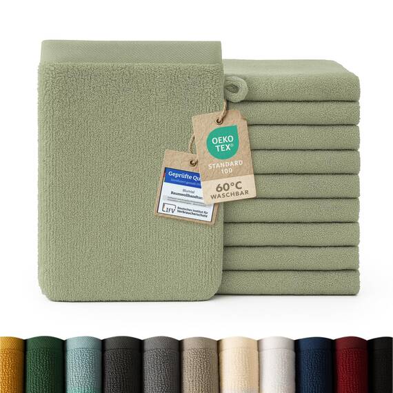 Blumtal Premium Frottier Waschlappen Set 10 teilig 100% Baumwolle - Oeko-TEX zertifizierte Waschlappen 10x (15x20 cm) - Ultra saugstarkes Frottier Seiftücher Set waschbar °60 - Seiflappen Grün
