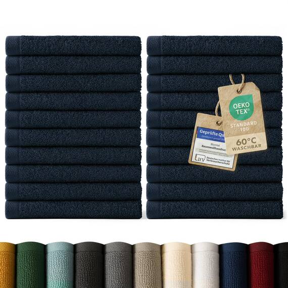 Blumtal Premium Frottier Gästehandtücher Set 24 teilig 100% Baumwolle - Oeko-TEX zertifiziertes Gästehandtuch 24x (30x30 cm) - Ultra saugstarkes Gästetücher Set waschbar °60 - Handtücher Dunkelblau