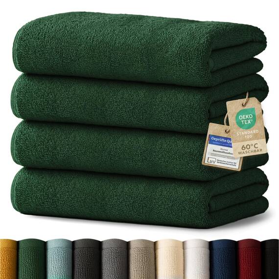 Blumtal Premium Frottier Handtücher Set 4 teilig 100% Baumwolle - Oeko-TEX zertifizierte Badetücher 70x140 cm (4X) - saugstarke Handtücher waschbar 60 °C - Duschhandtuch 70x140 Dunkelgrün