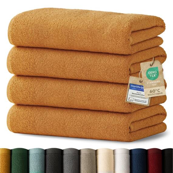 Blumtal Premium Frottier Handtücher Set 4 teilig 100% Baumwolle - Oeko-TEX zertifizierte Badetücher 70x140 cm (4X) - saugstarke Handtücher waschbar bei 60 °C - Handtuch Pumpkin Spice