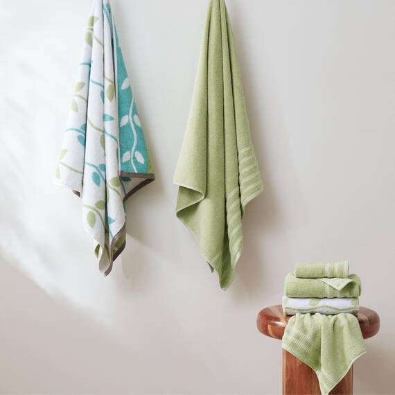 Amrapur 6-Piece Yarn Dyed Organic Vines Jacquard/Solid Ultra Soft 550GSM 100% Combed Cotton Towel Set 2 Badetücher, 2 Handtücher, 2 Waschlappen, Baumwolle, Salbei, Standard