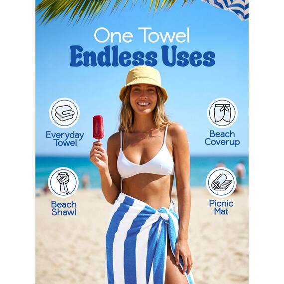 Utopia Towels - Große Strandtücher Cabana-Streifen (76 x 152 cm) - 100% gesponnene Baumwolle, weich und saugfähige Handtücher (4er-Pack, Blau)