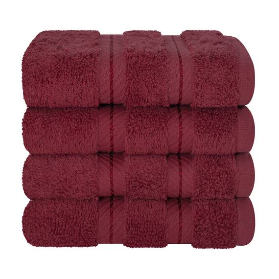 American Soft Linen Luxus-Waschlappen für Badezimmer, 100 % Baumwolle, 4-teiliges türkisches Waschlappen-Set, 33 x 33 cm, weiche Lappen für Körper und Gesicht, Bordeaux