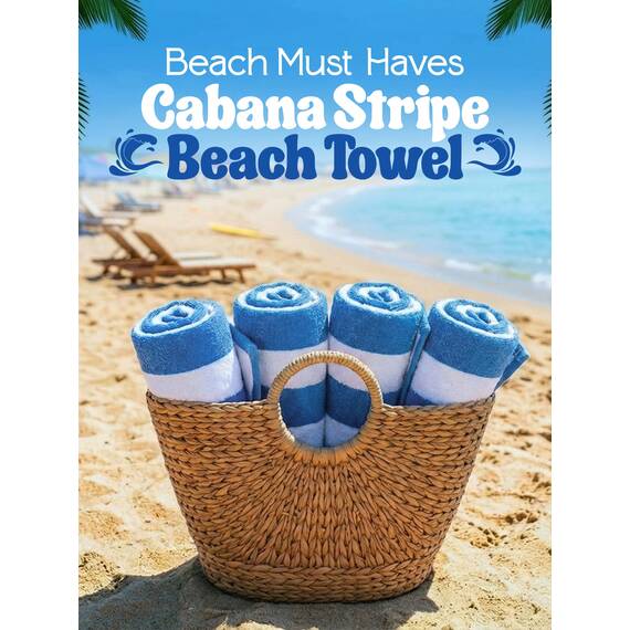 Utopia Towels - Große Strandtücher Cabana-Streifen (76 x 152 cm) - 100% gesponnene Baumwolle, weich und saugfähige Handtücher (4er-Pack, Blau)