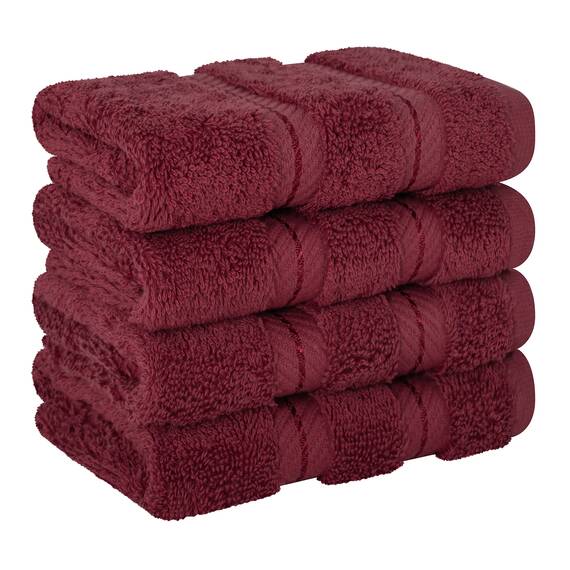 American Soft Linen Luxus-Waschlappen für Badezimmer, 100 % Baumwolle, 4-teiliges türkisches Waschlappen-Set, 33 x 33 cm, weiche Lappen für Körper und Gesicht, Bordeaux