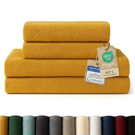 Blumtal Premium Frottier Handtücher Set 4 teilig 100% Baumwolle - Oeko-TEX zertifiziertes Badetuch 2X (70x140 cm) + Towel 2X (50x100 cm) - saugstarkes Frottiertücher Set - Handtücher Gelb