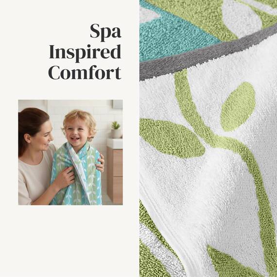 Amrapur 6-Piece Yarn Dyed Organic Vines Jacquard/Solid Ultra Soft 550GSM 100% Combed Cotton Towel Set 2 Badetücher, 2 Handtücher, 2 Waschlappen, Baumwolle, Salbei, Standard