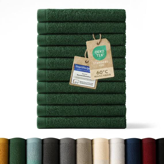 Blumtal Premium Frottier Gästehandtücher Set 10 teilig 100% Baumwolle - Oeko-TEX zertifiziertes Gästehandtuch 10x (30x50 cm) - Ultra saugstarkes Gästetücher Set waschbar °60 - Handtücher Grün