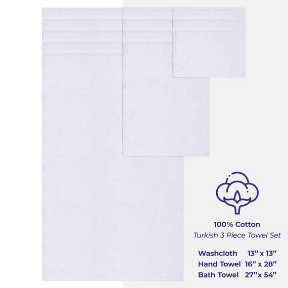 American Soft Linen Premium 3-teiliges Handtuch-Set, 1 Badetuch, 1 Handtuch, 1 Waschlappen, 100% Baumwolle, türkische Handtücher für Badezimmer, Weiß