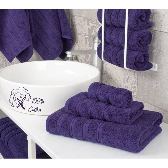American Soft Linen Premium 3-teiliges Handtuch-Set, 1 Badetuch, 1 Handtuch, 1 Waschlappen, 100% Baumwolle, türkische Handtücher für Badezimmer, Lila