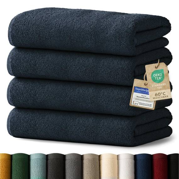 Blumtal Premium Frottier Handtücher Set 4 teilig 100% Baumwolle - Oeko-TEX zertifizierte Badetücher 70x140 cm (4X) - saugstarke Handtücher waschbar 60 °C - Duschhandtuch 70x140 Dunkelblau