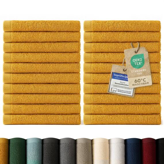 Blumtal Premium Frottier Gästehandtücher Set 24 teilig 100% Baumwolle - Oeko-TEX zertifiziertes Gästehandtuch 24x (30x30 cm) - Ultra saugstarkes Gästetücher Set waschbar °60 - Handtücher Gelb