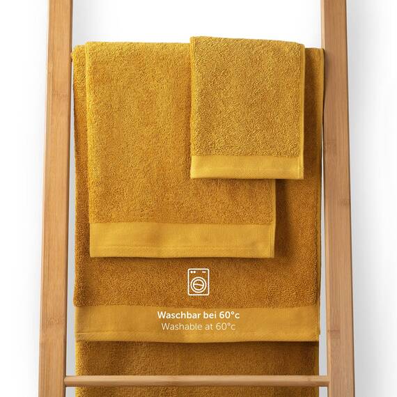 Blumtal Premium Frottier Handtücher Set 4 teilig 100% Baumwolle - Oeko-TEX zertifiziertes Badetuch 2X (70x140 cm) + Towel 4X (50x100 cm) - saugstarkes Frottiertücher Set - Handtücher Gelb