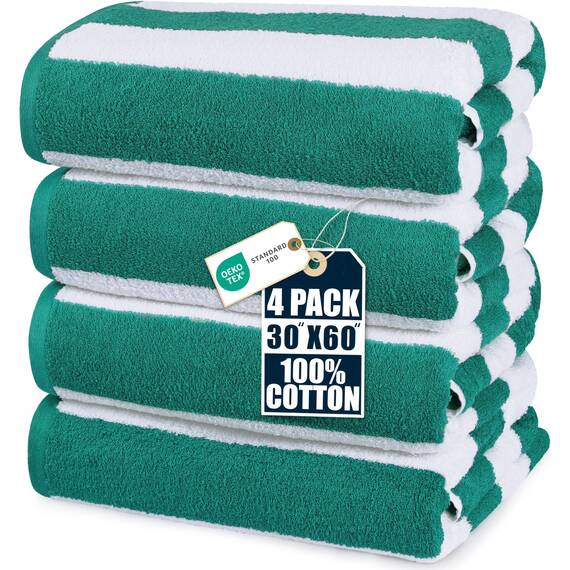 Utopia Towels - Große Strandtücher Cabana-Streifen (76 x 152 cm) 100% gesponnene Baumwolle, weich und saugfähige Handtücher (4er-Pack, Grün)