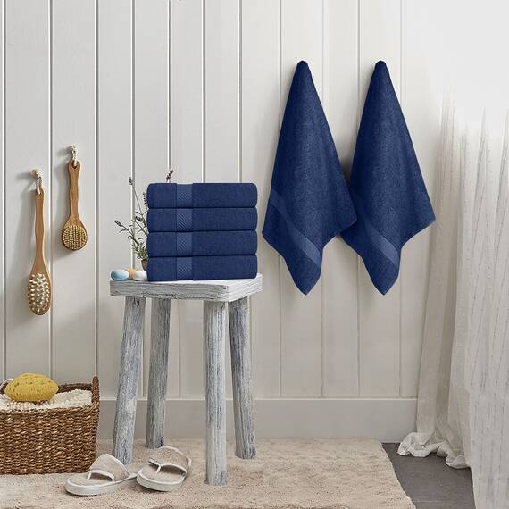 Utopia Towels - 6er-Pack mittelgroße Badetücher aus 100% Baumwolle mit Aufhängeschlaufen, 60x120 cm Duschtuch, weiche und saugfähige Handtücher (Marineblau)
