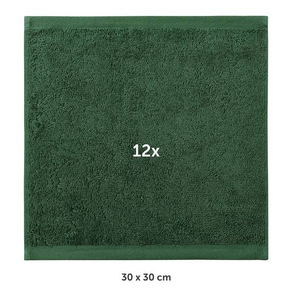 Blumtal Premium Frottier Gästehandtücher Set 12 teilig 100% Baumwolle - Oeko-TEX zertifiziertes Gästehandtuch 12x (30x30 cm) - Ultra saugstarkes Gästetücher Set waschbar °60 - Handtücher Dunkelgrün