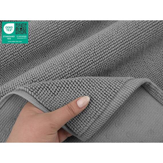American Soft Linen Badteppich, 43,2 cm, 61 cm, 100 % Baumwolle, Badematten für Badezimmer, rutschfest, waschbar, zottelige Form, Teppich, hellgrauer Badteppich