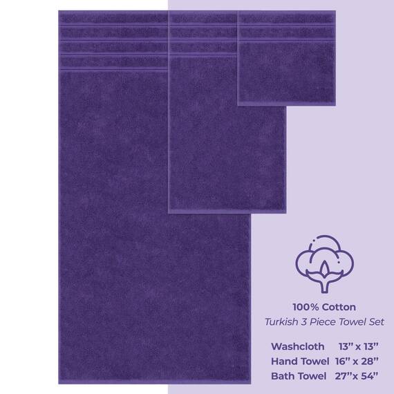 American Soft Linen Premium 3-teiliges Handtuch-Set, 1 Badetuch, 1 Handtuch, 1 Waschlappen, 100% Baumwolle, türkische Handtücher für Badezimmer, Lila