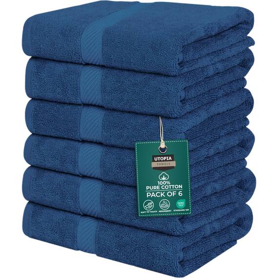 Utopia Towels - 6er-Pack mittelgroße Badetücher aus 100% Baumwolle mit Aufhängeschlaufen, 60x120 cm Duschtuch, weiche und saugfähige Handtücher (Marineblau)