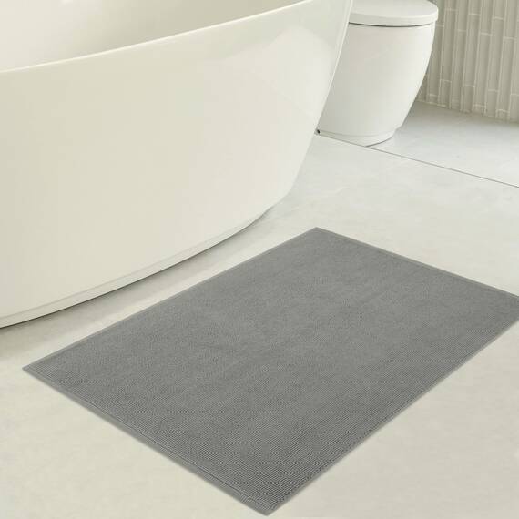 American Soft Linen Badteppich, 43,2 cm, 61 cm, 100 % Baumwolle, Badematten für Badezimmer, rutschfest, waschbar, zottelige Form, Teppich, hellgrauer Badteppich