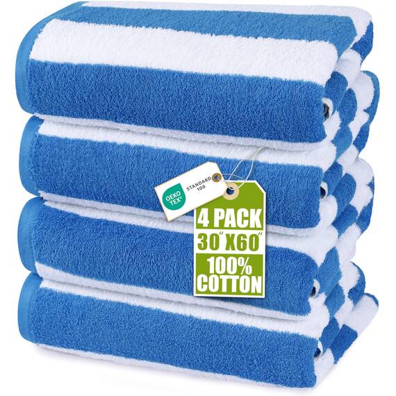 Utopia Towels - Große Strandtücher Cabana-Streifen (76 x 152 cm) - 100% gesponnene Baumwolle, weich und saugfähige Handtücher (4er-Pack, Blau)