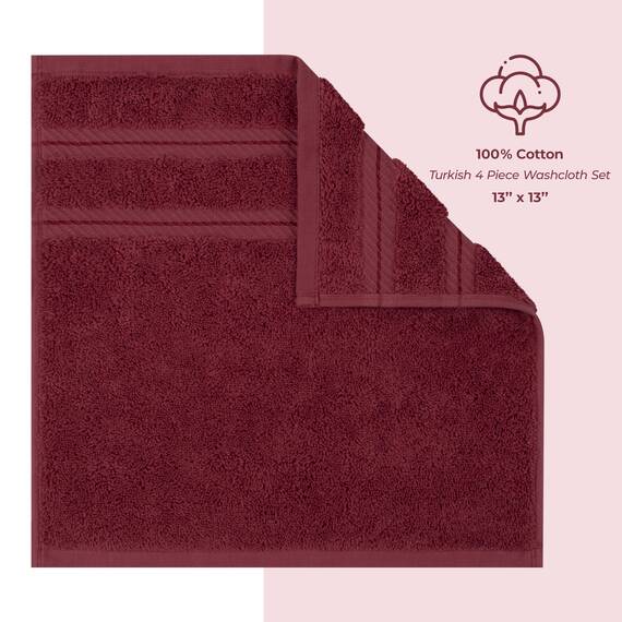 American Soft Linen Luxus-Waschlappen für Badezimmer, 100 % Baumwolle, 4-teiliges türkisches Waschlappen-Set, 33 x 33 cm, weiche Lappen für Körper und Gesicht, Bordeaux