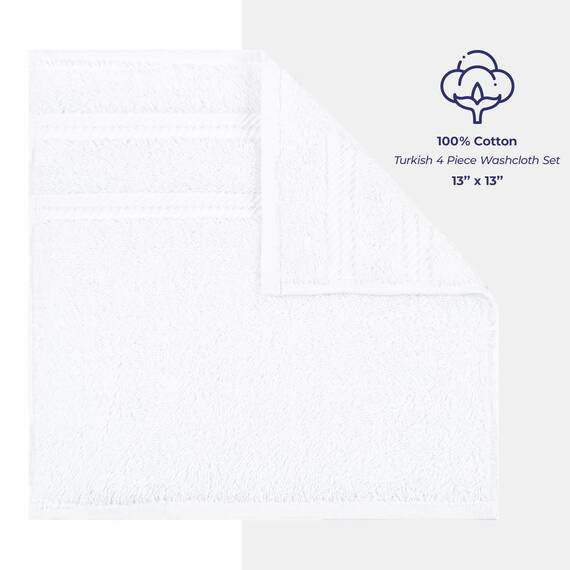 American Soft Linen Luxus-Waschlappen für Badezimmer, 100% Baumwolle, 4-teiliges türkisches Waschlappen-Set, 33 x 33 cm, weiche Lappen für Körper und Gesicht, Weiß