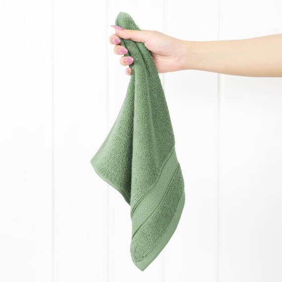 American Soft Linen Salem Waschlappen-Sets, 4-teilig, luxuriös, 600 g/m², 100 % Baumwolle, Waschlappen für Badezimmer, 33 x 33 cm, hochwertige Handtücher, Salbeigrün