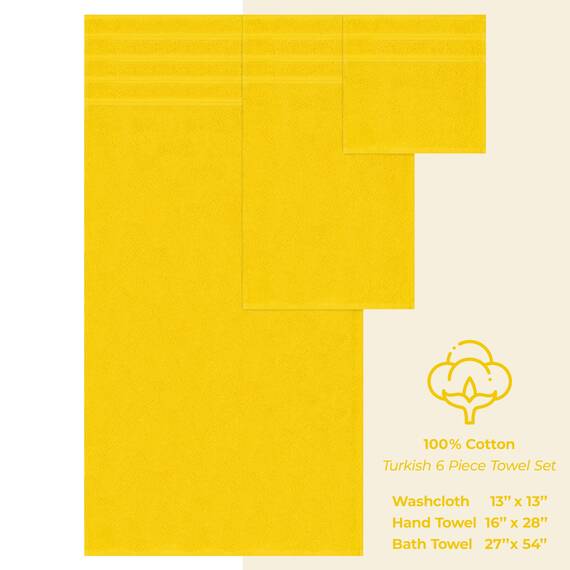 American Soft Linen Luxuriöses 6-teiliges Handtuch-Set, 2 Badetücher, 2 Handtücher, 2 Waschlappen, 100% Baumwolle, türkische Handtücher für Badezimmer, Gelb