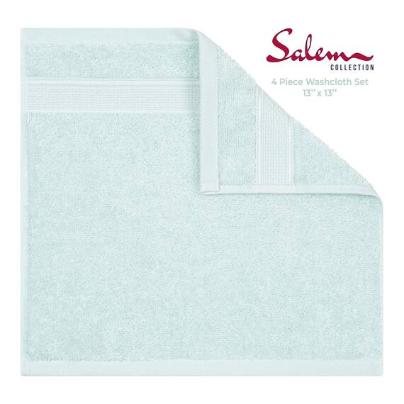 American Soft Linen Salem Waschlappen-Sets, 4-teilig, luxuriös, 600 g/m², 100 % Baumwolle, Waschlappen für Badezimmer, 33 x 33 cm, hochwertige Handtücher, Minzgrün