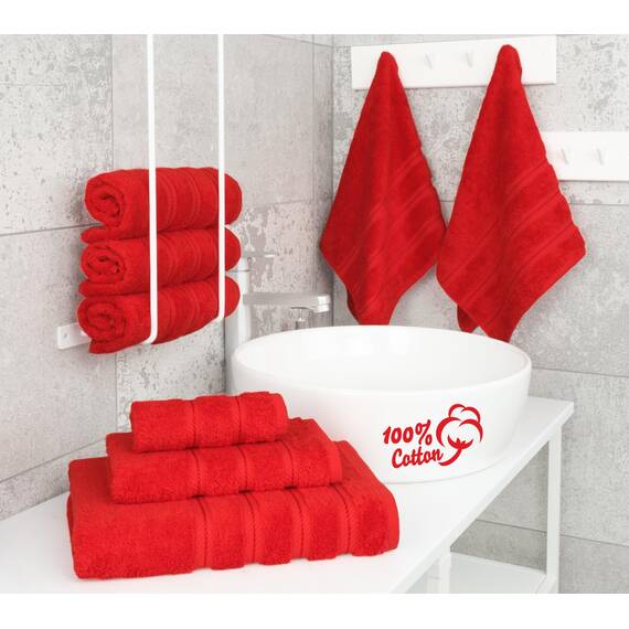 American Soft Linen Luxuriöses 6-teiliges Handtuch-Set, 2 Badetücher, 2 Handtücher, 2 Waschlappen, 600 g/m², 100% Baumwolle, türkische Handtücher für Badezimmer, Rot