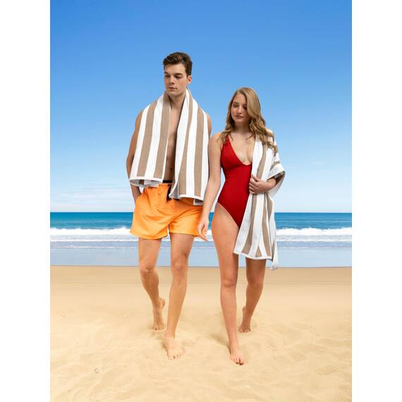 American Soft Linen Cabana gestreifte Strandtücher, 76,2 x 152,4 cm, 4 Stück, übergroße Pool-Handtücher, schnelltrocknend, sandfrei, Beige