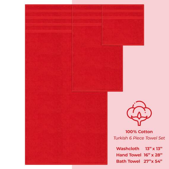 American Soft Linen Luxuriöses 6-teiliges Handtuch-Set, 2 Badetücher, 2 Handtücher, 2 Waschlappen, 600 g/m², 100% Baumwolle, türkische Handtücher für Badezimmer, Rot