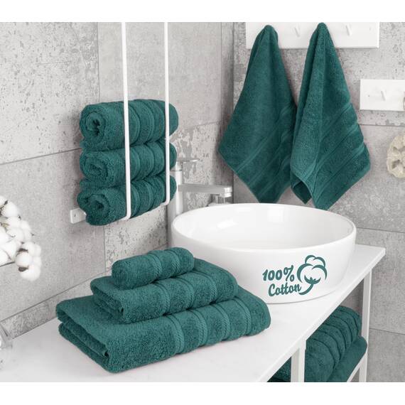 American Soft Linen Luxuriöses 6-teiliges Handtuch-Set, 2 Badetücher, 2 Handtücher, 2 Waschlappen, 100% Baumwolle, türkische Handtücher für Badezimmer, Blaugrün