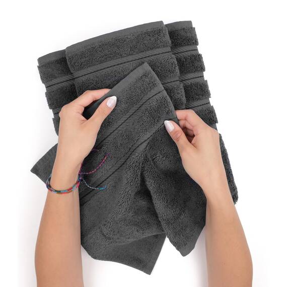 American Soft Linen Premium, luxuriöses & komplettes Set von 3-teiligem Handtuch-Set für Küche und Bad, Baumwolle für maximale Weichheit und Saugfähigkeit, grau