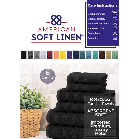 American Soft Linen, Handtuch-Set, 100% türkische Baumwolle, 6-teilig, saugfähig, langlebig, weich und flauschig, für Hotel- und Spa-Badetücher, 610 g/m², 2 Badetücher (Badwäsche-Set, schwarz)