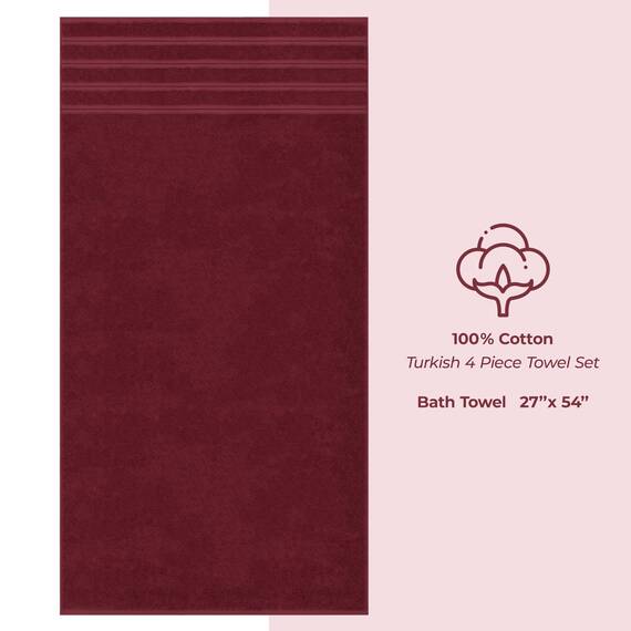 American Soft Linen, 4-teiliges Badetuch-Set, 100% türkische Baumwolle, 27 in 54 in Badetücher für Badezimmer, weiche, saugfähige Badetücher, extra groß, schnell trocknende Duschtücher, Burgunderrot