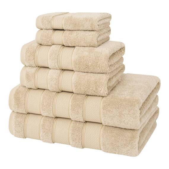 American Soft Linen Salem Türkisches Badetuch-Set, 100% Baumwolle, 600 g/m², 6 Stück Handtücher für Badezimmer, 2 Badetücher, 2 Handtücher, 2 Waschlappen, Beige
