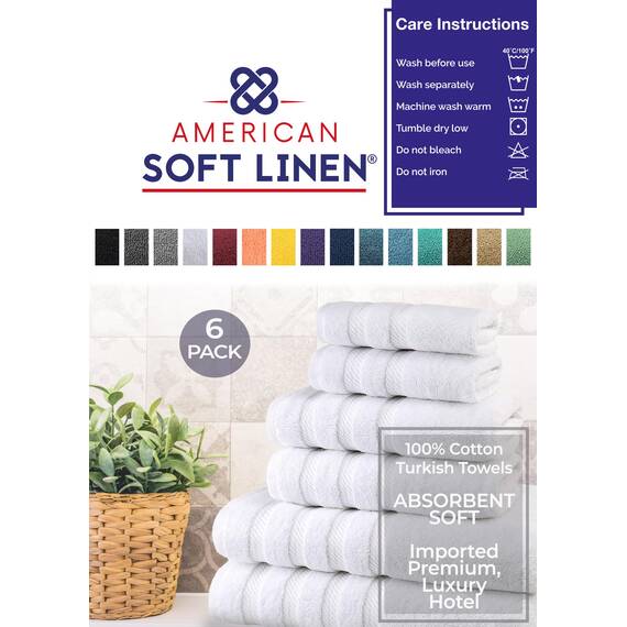 American Soft Linen, Handtuch-Set, 100% türkische Baumwolle, 6-teilig, saugfähig, langlebig, weich und flauschig, für Hotel- und Spa-Badetücher, 610 g/m², 2 Badetücher (Badwäsche-Set, weiß)