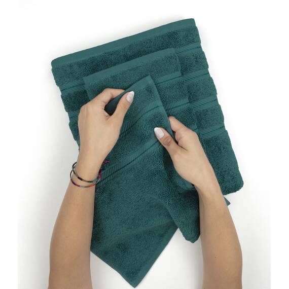 American Soft Linen Premium 3-teiliges Handtuch-Set, 1 Badetuch, 1 Handtuch, 1 Waschlappen, 100% Baumwolle, türkische Handtücher für Badezimmer, Blaugrün
