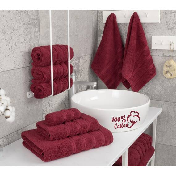 American Soft Linen Luxuriöses 6-teiliges Handtuch-Set, 2 Badetücher, 2 Handtücher, 2 Waschlappen, 600 g/m², 100 % Baumwolle, türkische Handtücher für Badezimmer, Bordeauxrot