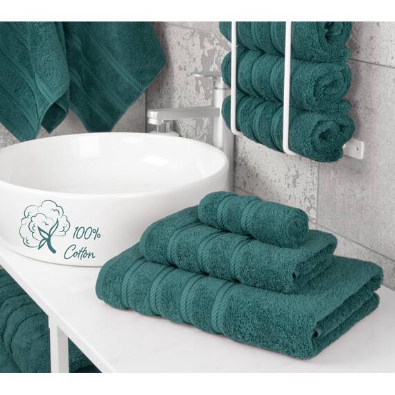 American Soft Linen Premium 3-teiliges Handtuch-Set, 1 Badetuch, 1 Handtuch, 1 Waschlappen, 100% Baumwolle, türkische Handtücher für Badezimmer, Blaugrün