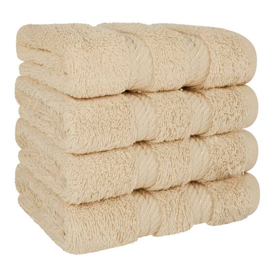 American Soft Linen Luxus-Waschlappen für Badezimmer, 600 g/m², 100% Baumwolle, 4-teiliges türkisches Waschlappen-Set, 33 x 33 cm, weiche Lappen für Körper und Gesicht, Beige